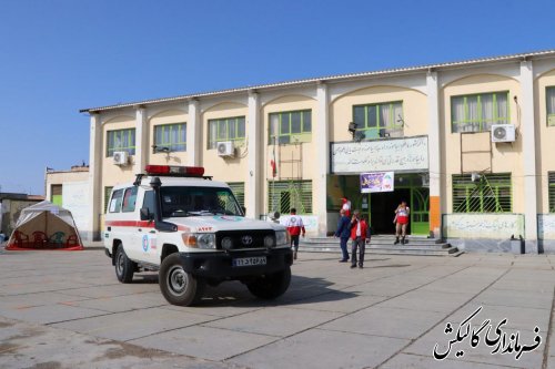 مانور پدافند غیرعامل با سناریوی بحران در مدرسه شهید مطهری گالیکش برگزار شد